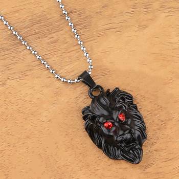 Silver Plated Stylist Chain With Lion Design Black Pendant With Diamond For Man Boys 1