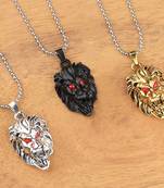 Silver Plated Stylist Chain With Lion Design Combo Chain pendant For Man Boys-3Piece
