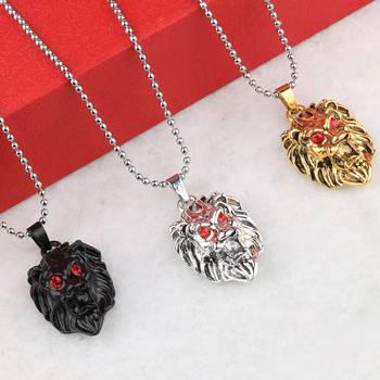 Silver Plated Stylist Chain With Lion Design Combo Chain pendant For Man Boys-3Piece 4