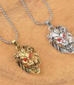 Silver Plated Stylist Chain With Lion Design Combo Chain Pendant For Man Boys-2Piece