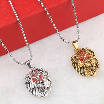 Silver Plated Stylist Chain With Lion Design Combo Chain Pendant For Man Boys-2Piece 2