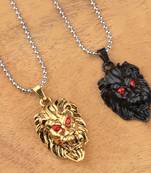 Silver Plated Stylist Chain With Lion Design Combo Chain Pendant For Man Boys-2Piece