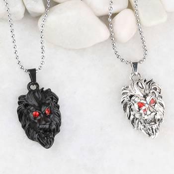 Silver Plated Stylist Chain With Lion Design Combo Chain Pendant For Man Boys-2Piece 3