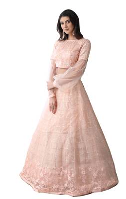 Delightful Peach Thread and Sequins Embroidered Net Lehenga Choli 1