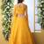 Mustard Thread Embroidered With Stone Pasting Net Semi Stitched Lehenga Choli With Dupatta