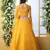 Mustard Thread Embroidered With Stone Pasting Net Semi Stitched Lehenga Choli With Dupatta