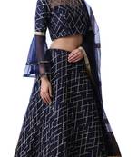 Graceful Navy Blue Sequins Embroidered Net Semi Stitched wedding lehenga