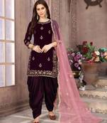 Wine embroidered velvet salwar