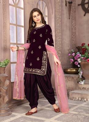 Wine embroidered velvet salwar 2