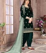 Dark-green embroidered velvet salwar