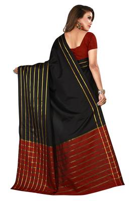 Blissta Black Cotton Silk Woven Saree With Running Blouse 2