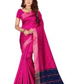 Blissta Magenta Cotton Silk Blend Border Work Saree With Running Blouse
