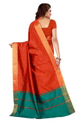 Blissta Orange Cotton Silk Blend Border Work Saree With Running Blouse 2