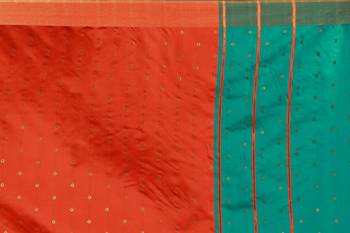 Blissta Orange Cotton Silk Blend Border Work Saree With Running Blouse 4