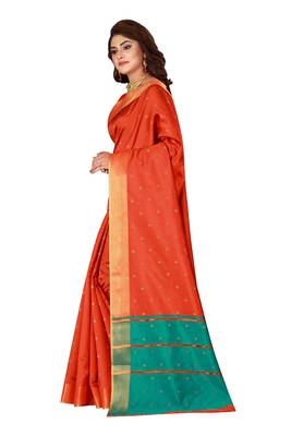 Blissta Orange Cotton Silk Blend Border Work Saree With Running Blouse 5