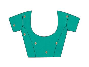 Blissta Turquoise Cotton Silk Blend Border Work Saree With Running Blouse 3