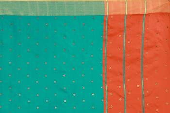 Blissta Turquoise Cotton Silk Blend Border Work Saree With Running Blouse 4