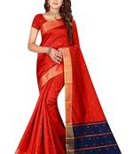Blissta Red Cotton Silk Blend Border Work Saree With Running Blouse