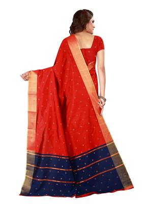 Blissta Red Cotton Silk Blend Border Work Saree With Running Blouse 2
