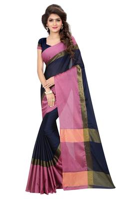 Blissta Blue Pure Aura Cotton Woven Saree With Running Blouse 1