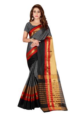 Blissta Grey Cotton Blend Woven Saree With Running Blouse 1
