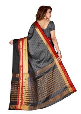 Blissta Grey Cotton Blend Woven Saree With Running Blouse 2
