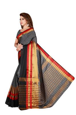 Blissta Grey Cotton Blend Woven Saree With Running Blouse 5
