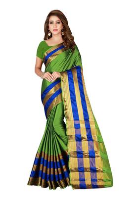 Blissta Olive Cotton Blend Woven Saree With Running Blouse 1