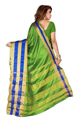 Blissta Olive Cotton Blend Woven Saree With Running Blouse 2
