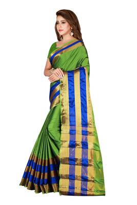 Blissta Olive Cotton Blend Woven Saree With Running Blouse 5
