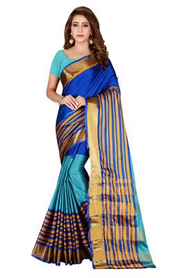 Blissta MultiColor Cotton Blend Woven Saree With Running Blouse 1