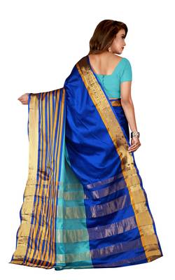 Blissta MultiColor Cotton Blend Woven Saree With Running Blouse 2