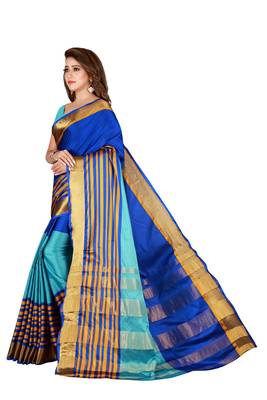 Blissta MultiColor Cotton Blend Woven Saree With Running Blouse 5