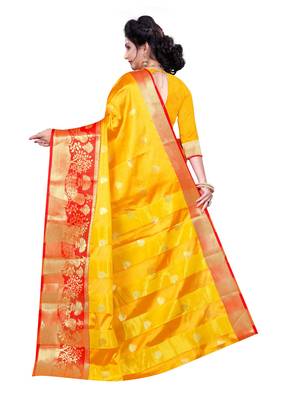 Blissta Gold Cotton Silk Jacquard Butta Work Saree With Running Blouse 2