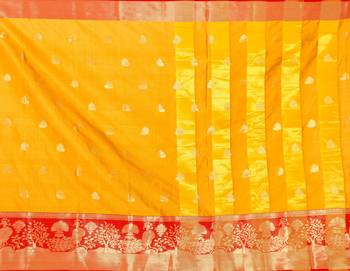 Blissta Gold Cotton Silk Jacquard Butta Work Saree With Running Blouse 4