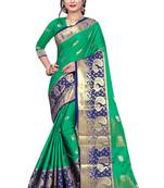 Blissta SeaGreen Cotton Silk Jacquard Butta Work Saree With Running Blouse