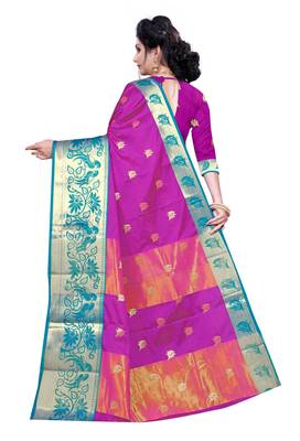 Blissta Magenta Cotton Silk Jacquard Butta Work Saree With Running Blouse 2
