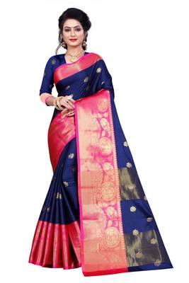 Blissta Nblue Cotton Silk Jacquard Butta Work Saree With Running Blouse 1