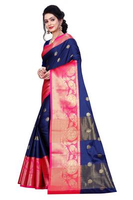 Blissta Nblue Cotton Silk Jacquard Butta Work Saree With Running Blouse 5