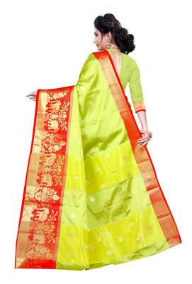 Blissta Light Green Cotton Silk Jacquard Butta Work Saree With Running Blouse 2