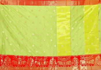 Blissta Light Green Cotton Silk Jacquard Butta Work Saree With Running Blouse 4