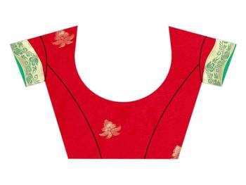 Blissta Red Cotton Silk Jacquard Butta Work Saree With Running Blouse 3
