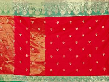 Blissta Red Cotton Silk Jacquard Butta Work Saree With Running Blouse 4