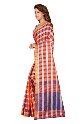 Blissta Orange Poly Silk Checks Printed Saree With Contrast Running Blouse 5