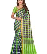 Blissta Purple Poly Silk Checks Printed Saree With Contrast Running Blouse