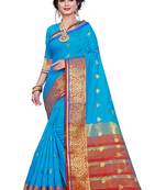 Blissta Sky Blue Pure Cotton Jacquard Saree With Running Blouse