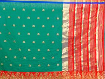 Blissta Turquoise Pure Cotton Jacquard Saree With Running Blouse 3