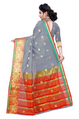 Blissta Grey Pure Cotton Jacquard Saree With Running Blouse 2