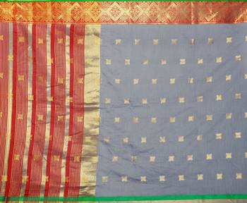 Blissta Grey Pure Cotton Jacquard Saree With Running Blouse 3