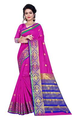 Blissta Magenta Pure Cotton Jacquard Saree With Running Blouse 1